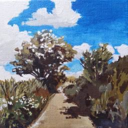 painting of overgrown road 