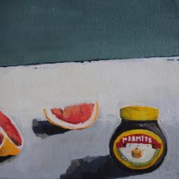 Marmite jar with grapefruit