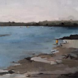 painting of small boy in the sea