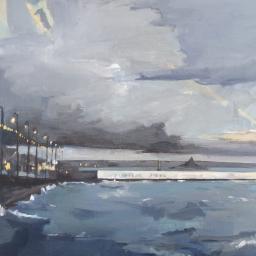 painting of a stormy penzance sea front