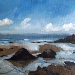 Painting of st ives beach with rocks