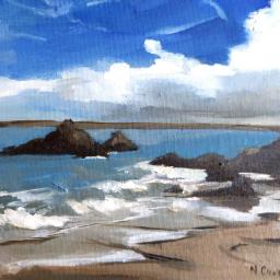 painting of st ives beach and skies 