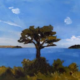 painting of tree and river mouth