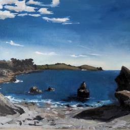 painting of cove and rocks