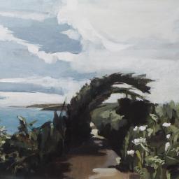 Painting of the coastal path with hedge 