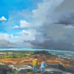 Painting of Arthur and Albert on Carn Brea 