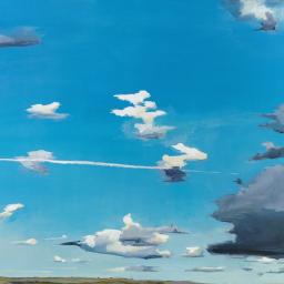 Painting of big sky and green land