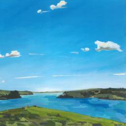 painting of Louie, Albert and Arthur on headland.